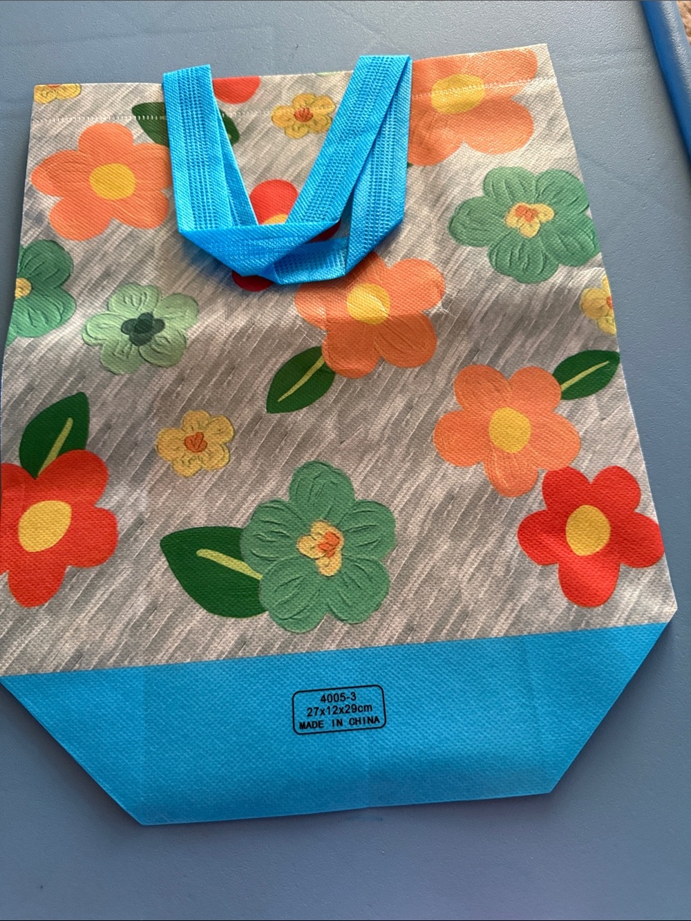 Floral Reusable Tote Bag in Blue, Orange and Green